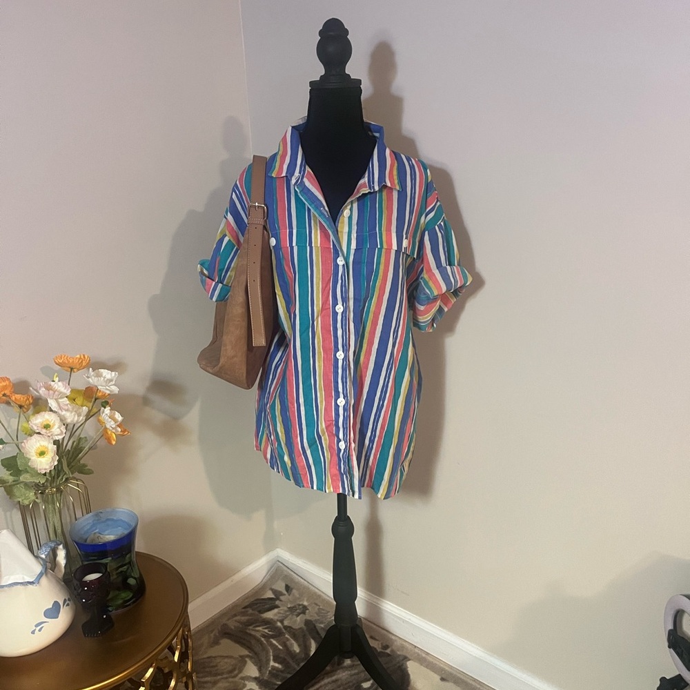 Vintage Colorful Striped Button Down Shirt - Picture 2 of 8